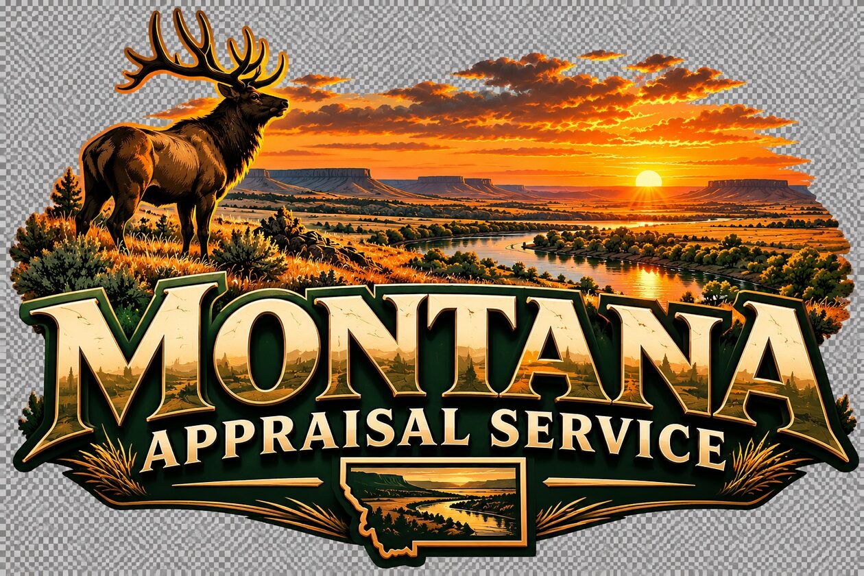 Montana Appraisal Service logo with elk and sunset landscape